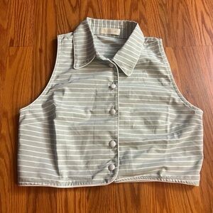 Vita Grace Mint and white striped cropped button up vest top